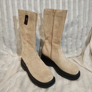 Beige Suede Boots with Black Soles